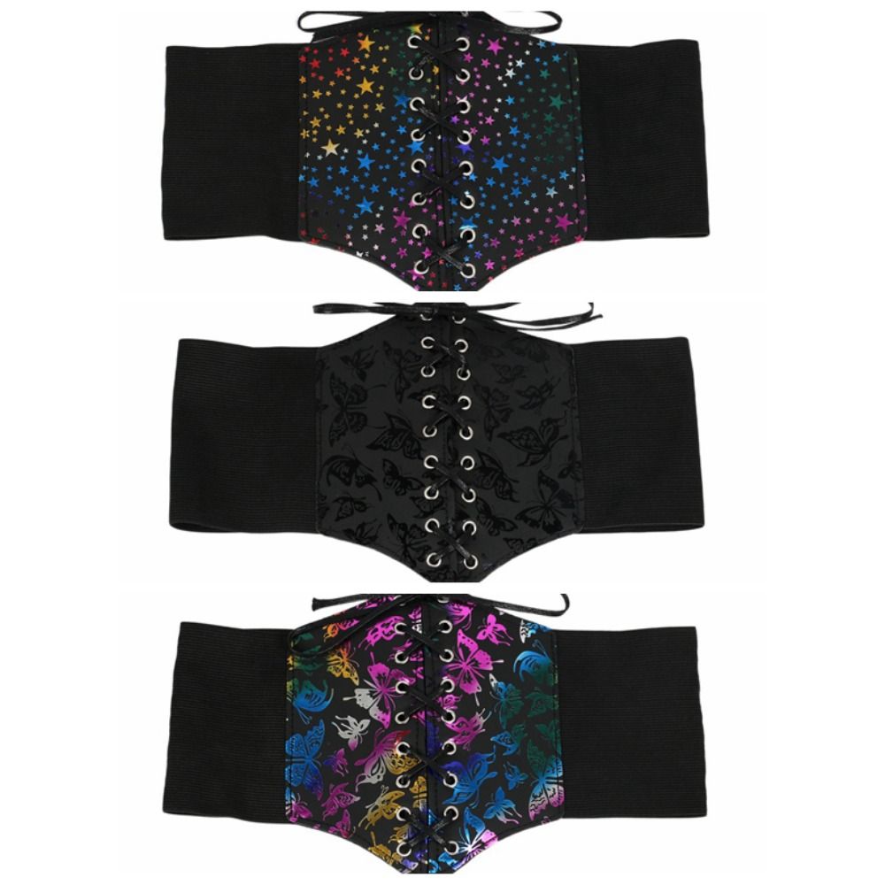 Cummerbunds élastiques papillon en cuir PU, ceinture large étoile, ceinture imprimée, tenues corset à la taille, mode