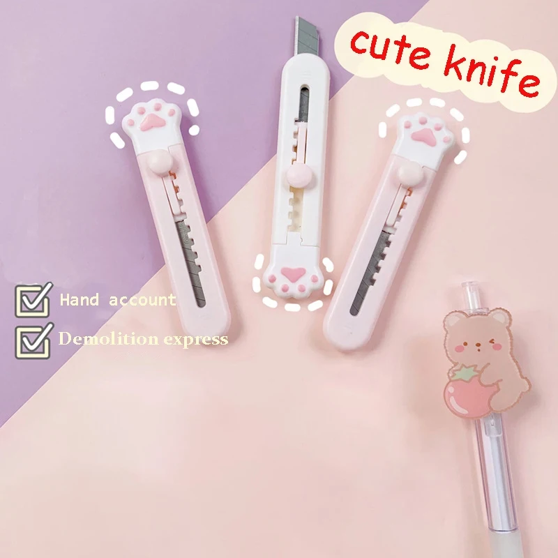 Cute Cartoon Cat Claw Mini Portable Retractable Paper Cutter Express Unboxer Paper Box Parcel Opener Utility Knife Accessories