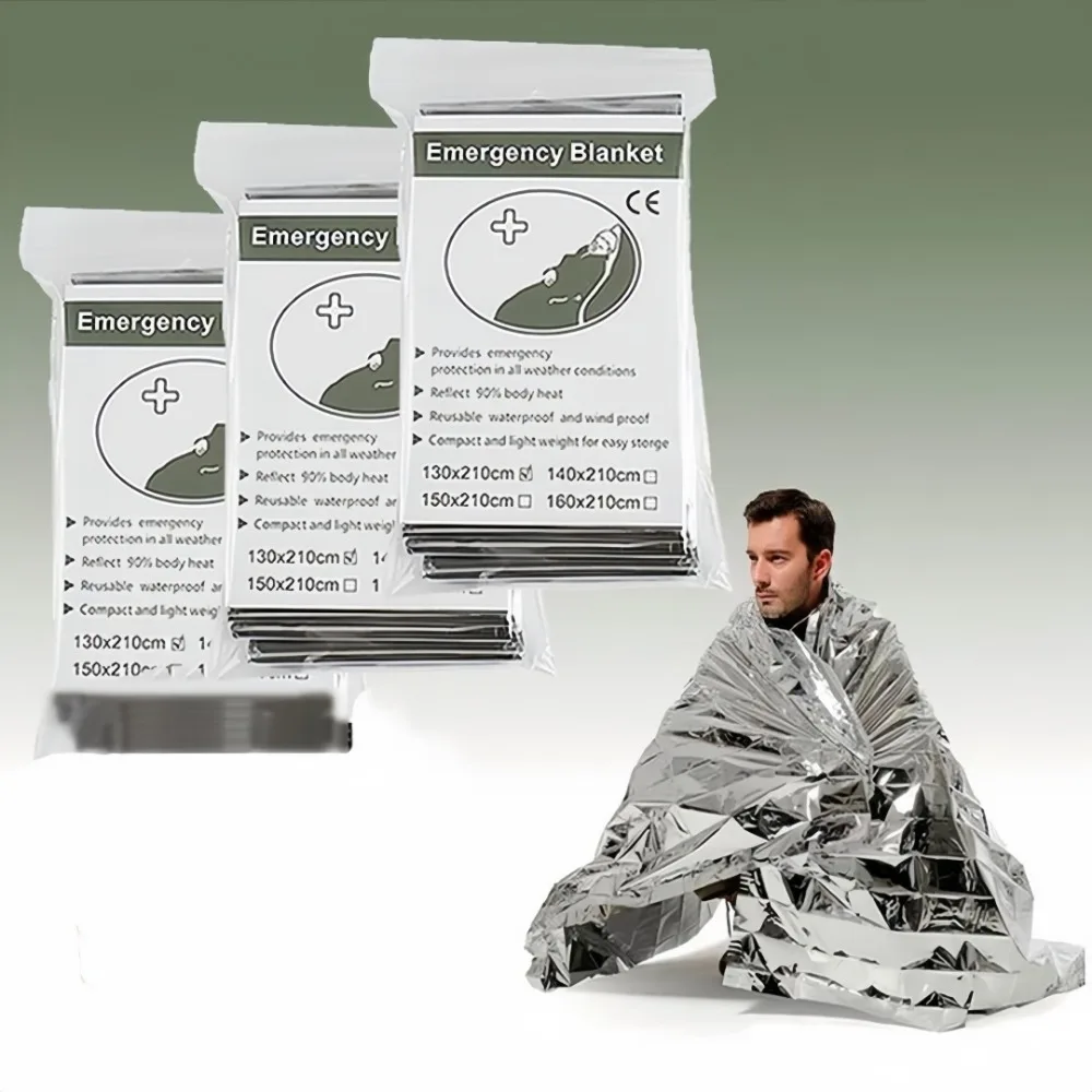 Outdoor-Überlebens-Isolierdecke, reflektierende Aluminiumfolie, wasserdichter Sonnenschutz, einfach zusammenklappbar, für Notfall-Überlebensausrüstung