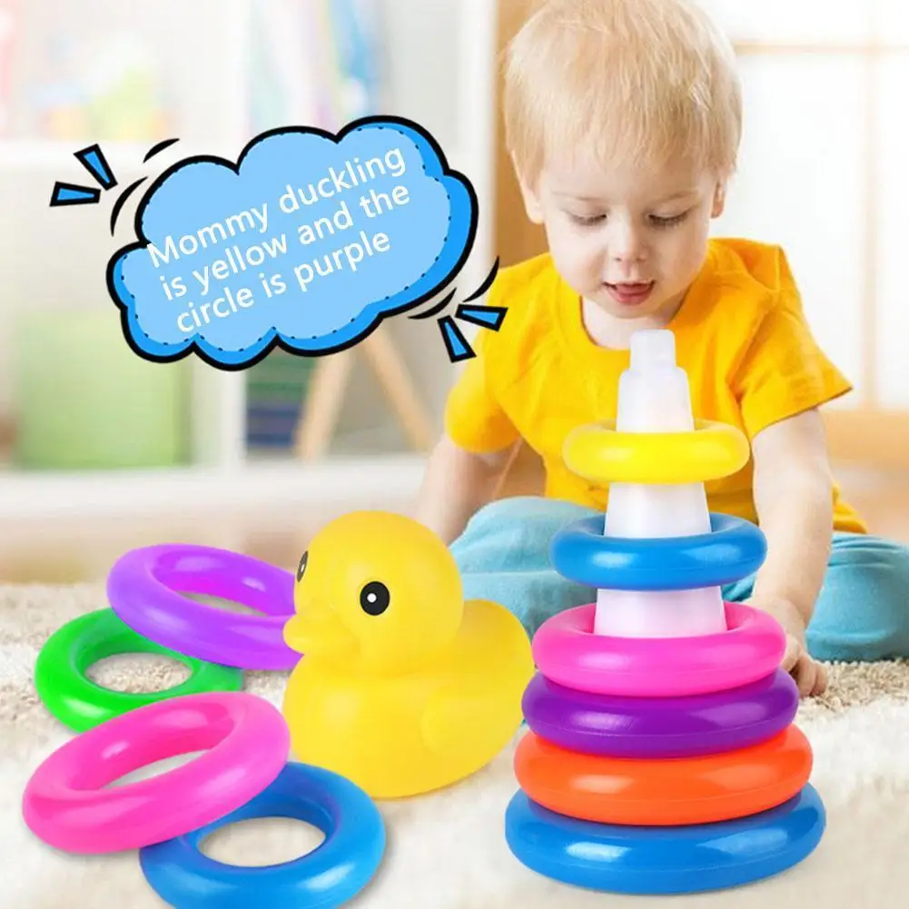 Juguete educativo Montessori para niños, rompecabezas con forma de pirámide, torre, taza, pato apilable, playa, piscina, bañera, regalo para niños de 0 a 12 meses