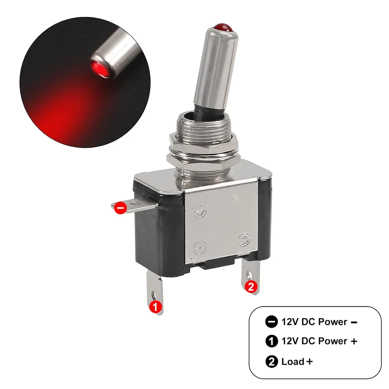 2 pces interruptor de alternância de balancim led iluminado com tampa de inicialização à prova dwaterproof água capa 20a 12v-24vdc 3 pinos spst interruptor liga/desliga com morcego de metal