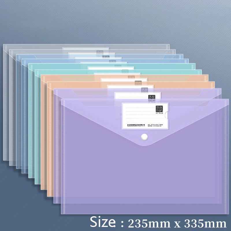 10 stuks plastic mappen voor documenten, A4-formaat plastic enveloppen met kliksluiting, doorzichtige bestandsmappen tassen voor schoolkantoor