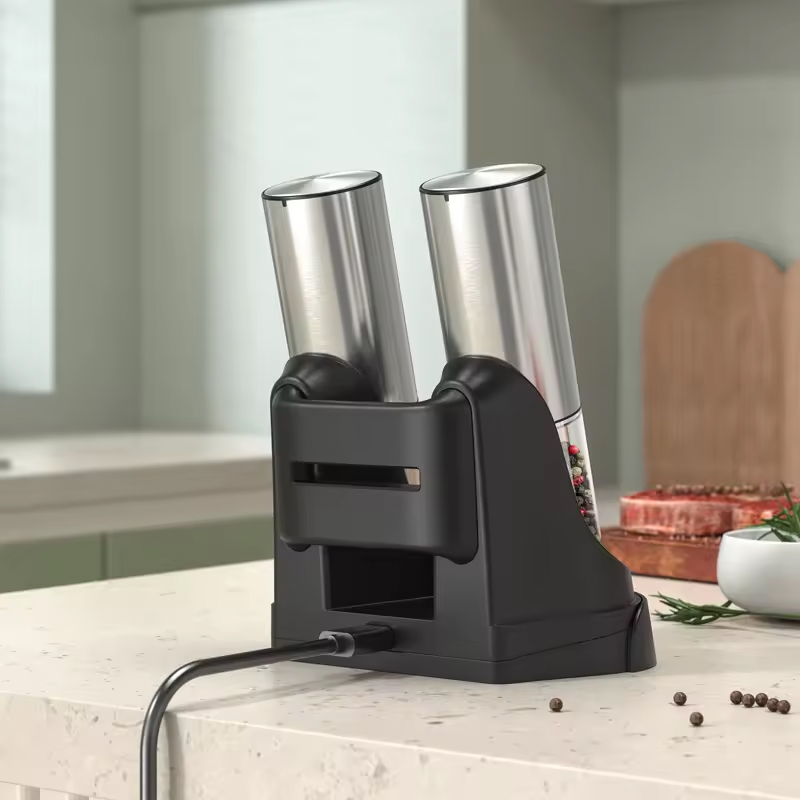 2024 Electric Salt and Pepper Grinders Set Capacity 190ML USB Rechargeable Base Adjustable Coarseness Spice Mill Kitchen Tools