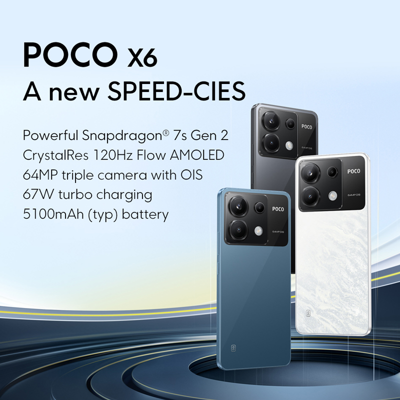 worldpocoX 65 GSmartphone 1.5 K 120 HzAMOLED 64 MP กล้องหลัก 5100 mAh 67 W เทอร์โบชาร์จ Snapdragon 7 sGen 2 MIUI 14