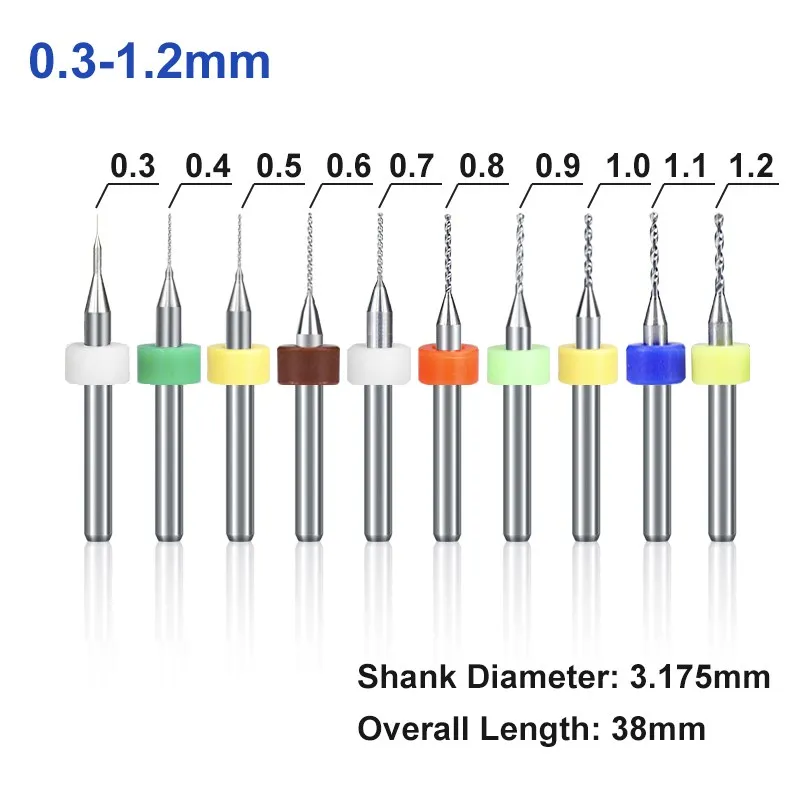 Mini PCB Mũi 10 Chiếc 0.1-1.2Mm Carbide Súng Mũi Khoan 1/8 ''Vỏ Cho PCB In Hình bảng Mạch Khoan Lỗ Cắt