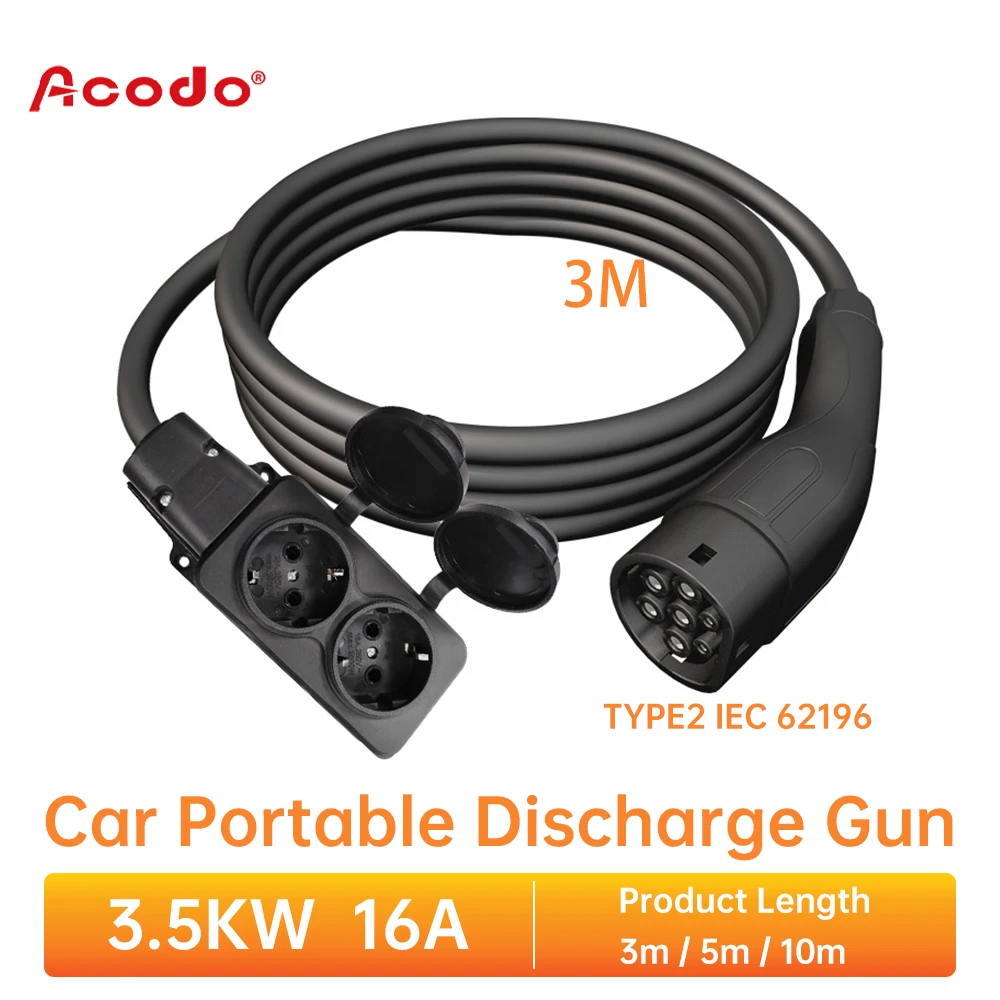 Acodo-Cable de equipo de descarga de vehículos eléctricos, 3M Type2 GBT 3.5KW 16A 250V, enchufe europeo para coche eléctrico V2L lateral para BYD Tesla
