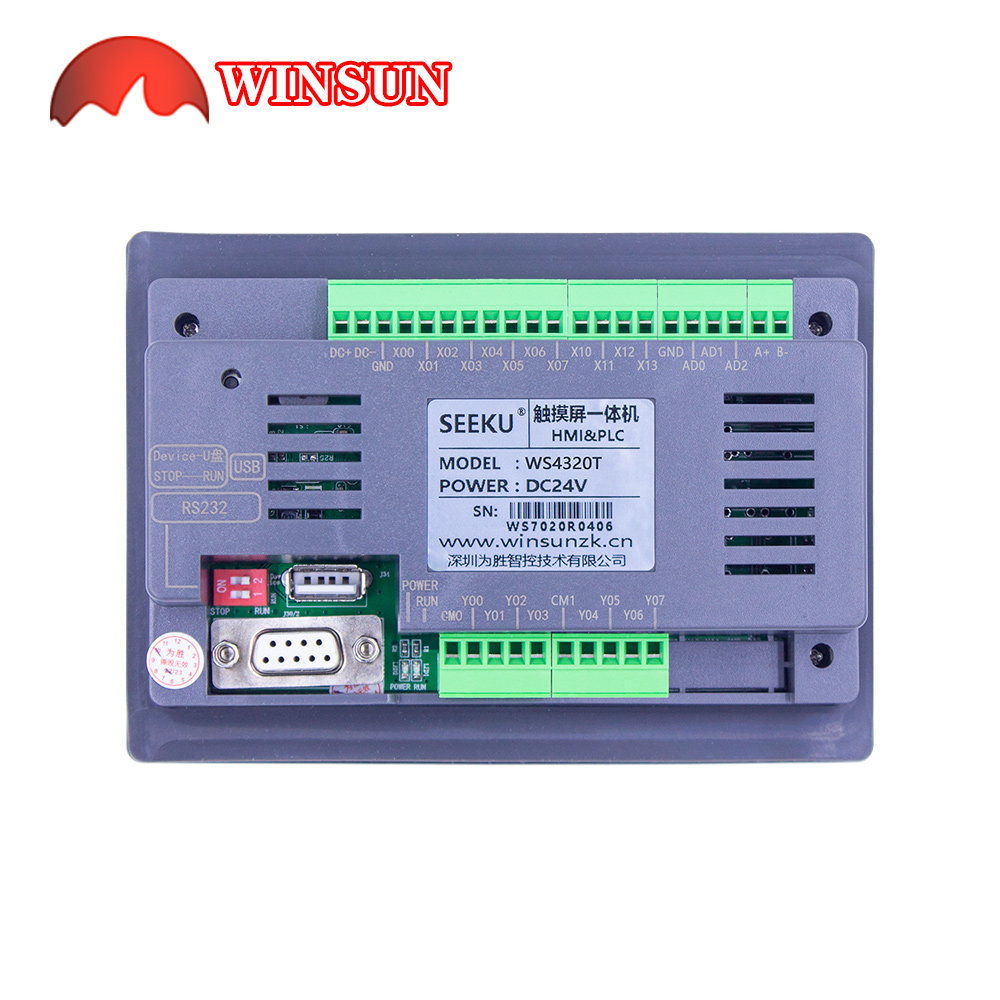 Seeku ws4322 4312 4320 saída de relé transistor hmi plc tudo em um controlador de tela de toque de 4.3 polegadas painel integrado rtc incluído