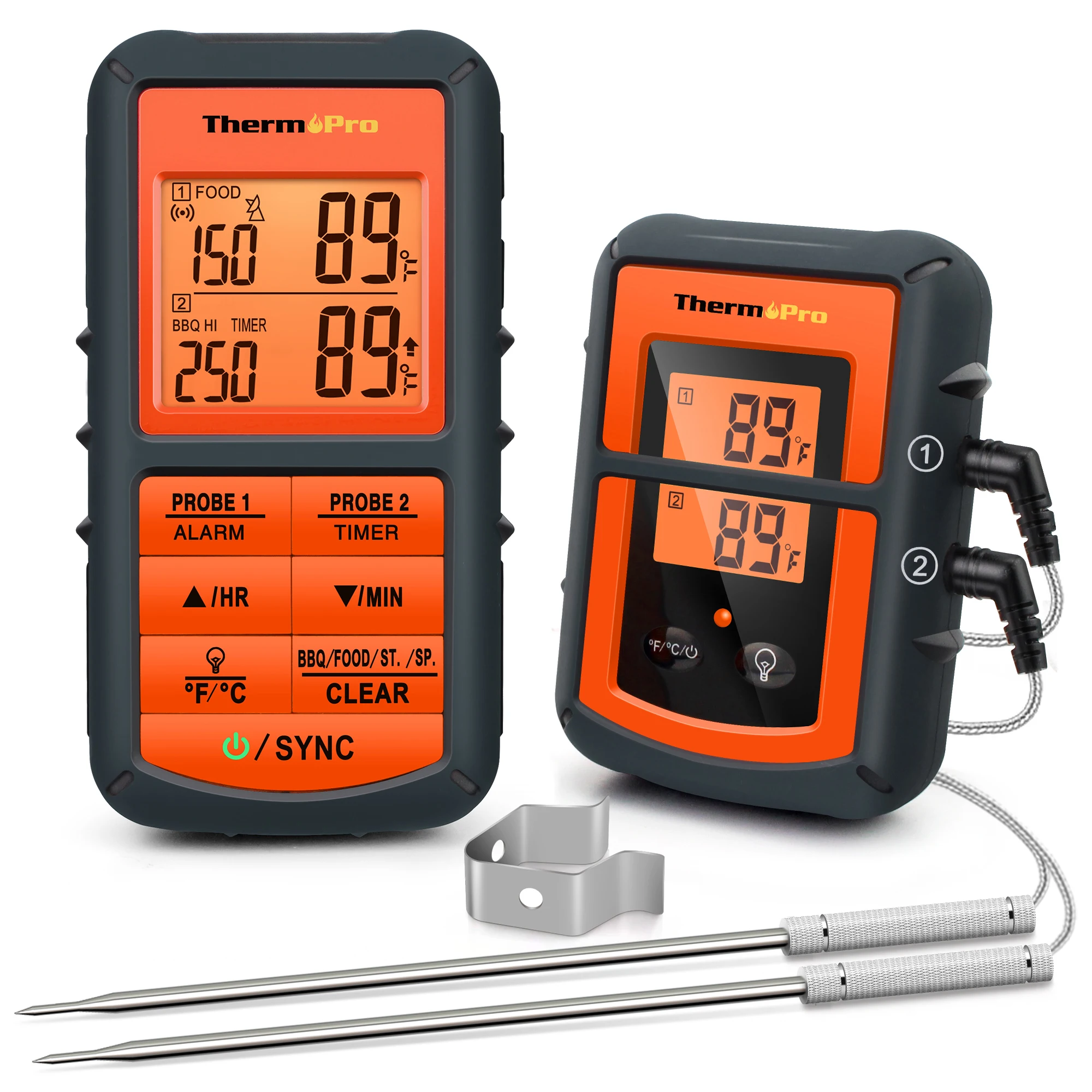 ThermoPro TP08C doble sonda retroiluminada 150M inalámbrico barbacoa parrilla comida carne termómetro para cocina