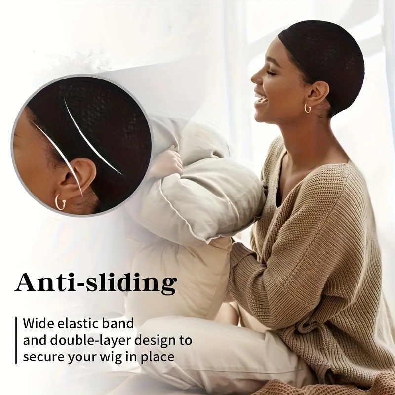 Lange pruikdoppen, mesh-netvoering met open uiteinde, pruikdoppen voor dames, zwart, verpakking van 6 stuks