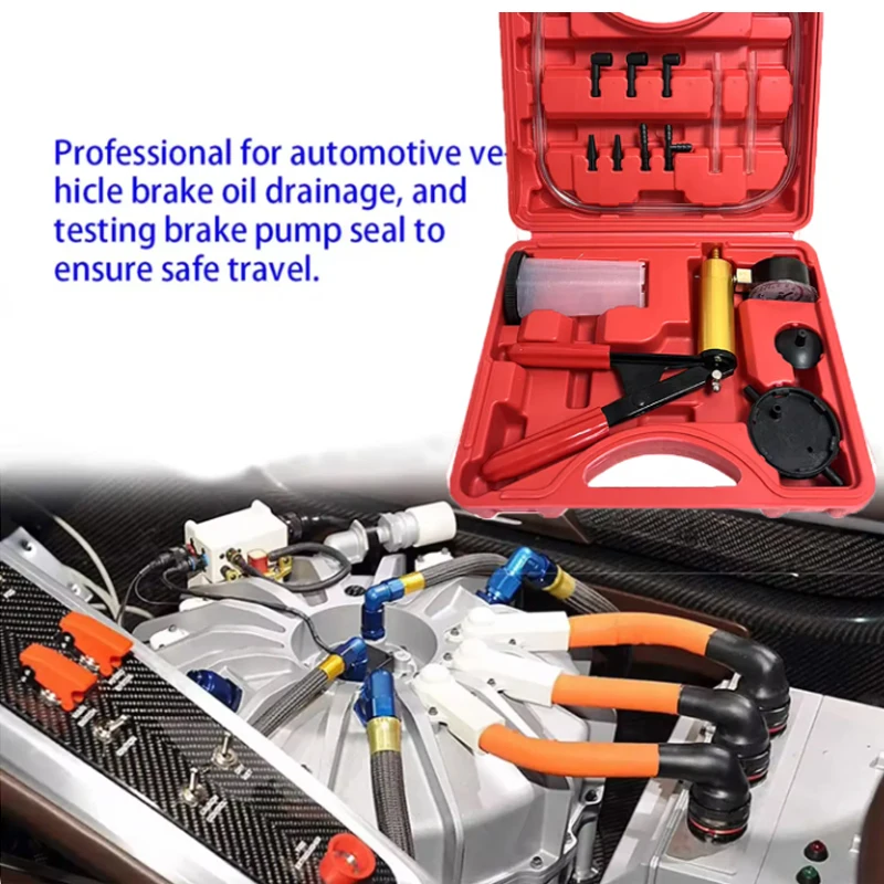 Kit de prueba de bomba de pistola de vacío, medidor de vacío de aluminio duradero portátil, bomba de presión de vacío manual, kit de descarga de líquido de frenos