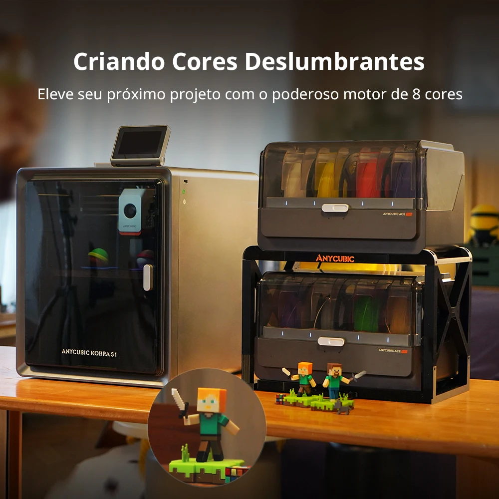 Anycubic Kobra S1 Combo Impressora 3D multicolorida Núcleo de alta precisão XY Estrutura estável Ultra silenciosa Velocidade máxima 600 mm/s Impressora 3D