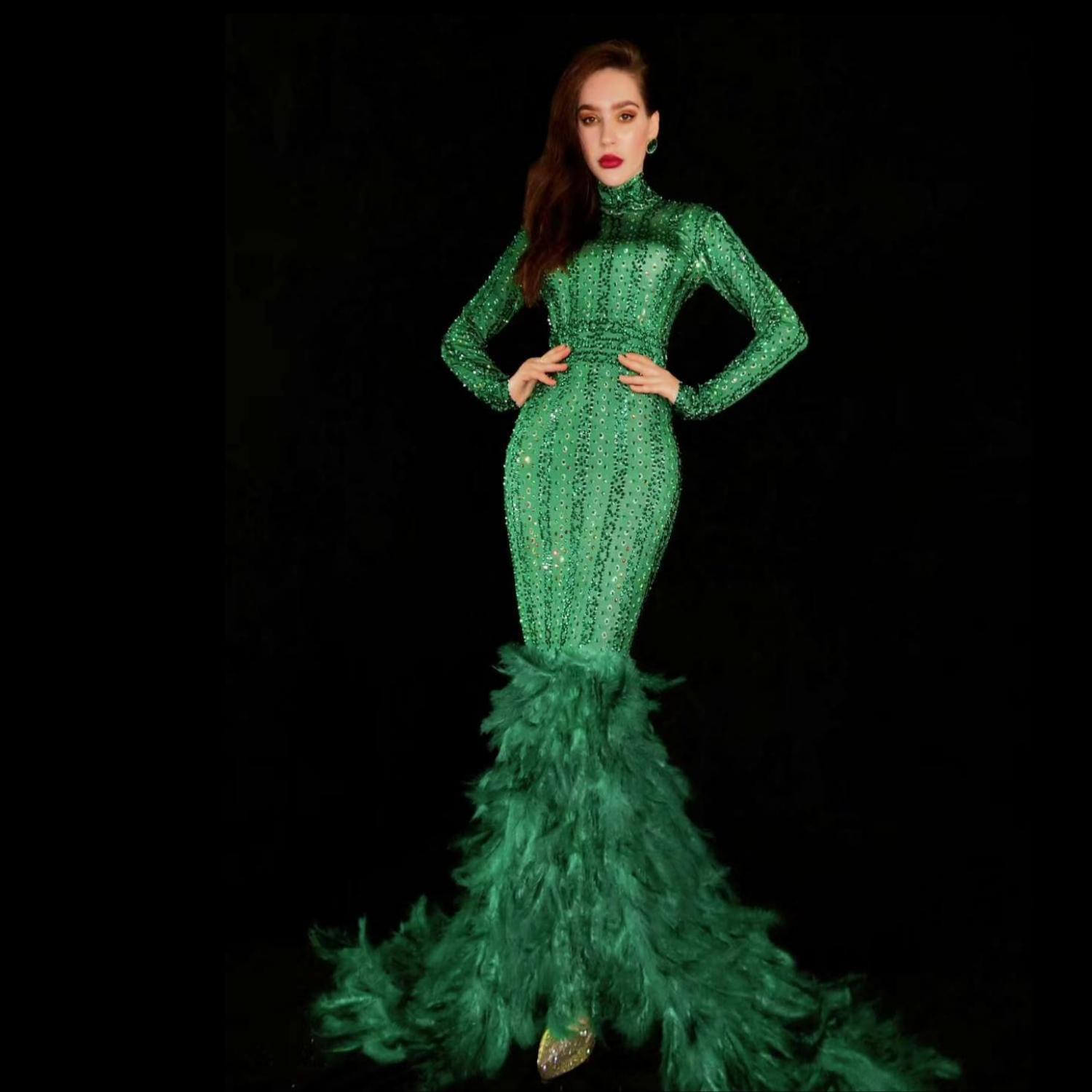 女性のためのグリーンパーティーのためのマーメイドドレス,豪華なイブニングドレス,カクテルドレス,ロングドレス,ステージドレス,w2301028