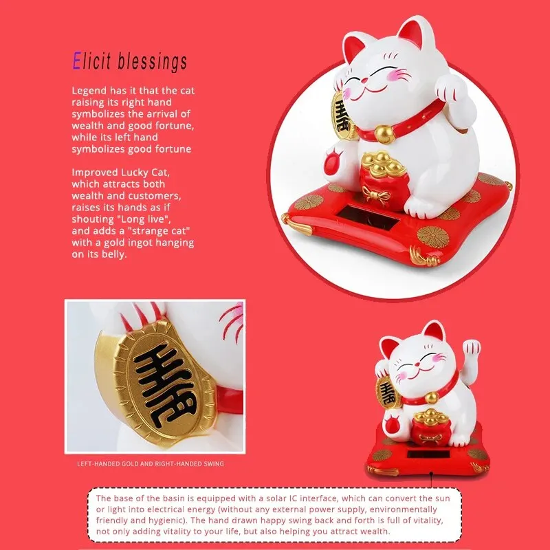 1pc sorte acenando gato movido a energia solar acenando riqueza boa fortuna vive ornamentos movidos a energia solar para casa, escritório e c
