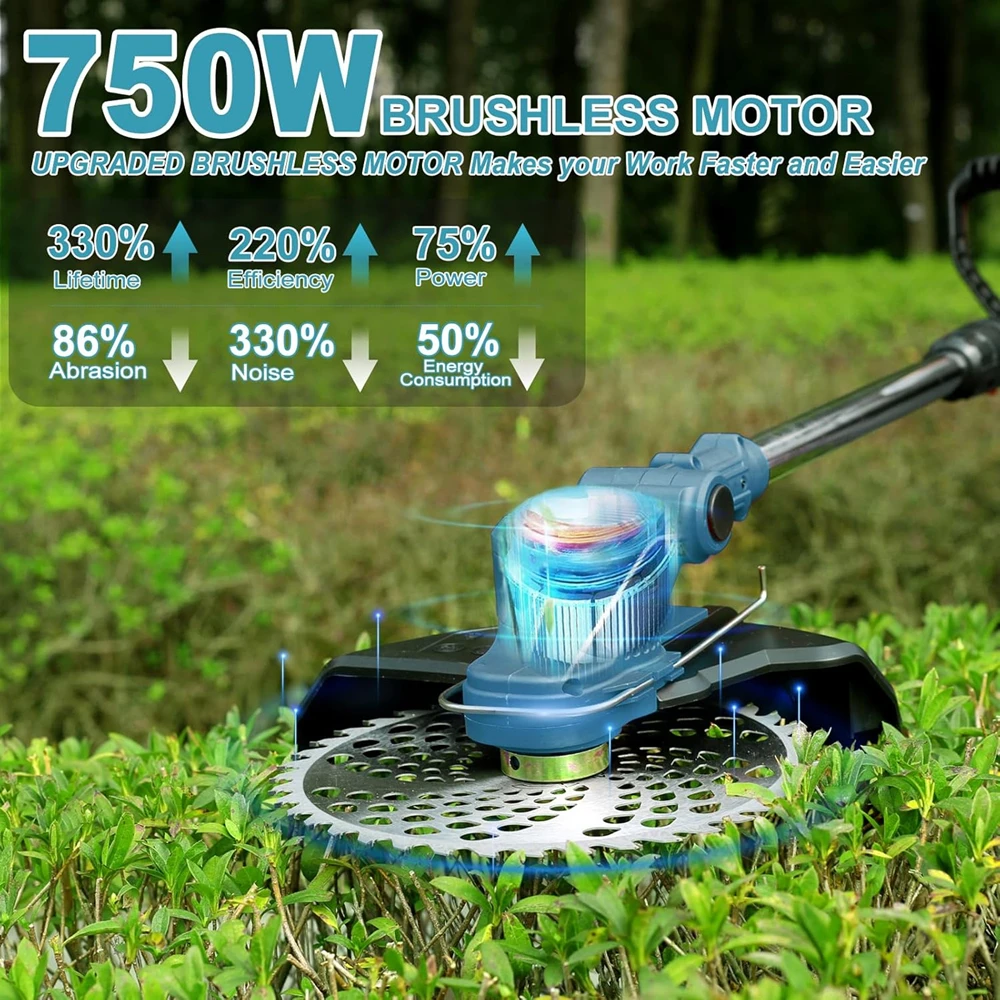 Cordless Lawn Mower Brushless Motor Electric Grass Trimmer Adjustable Length Angle Telescopic Pruning Garden Tools Wire Wheel