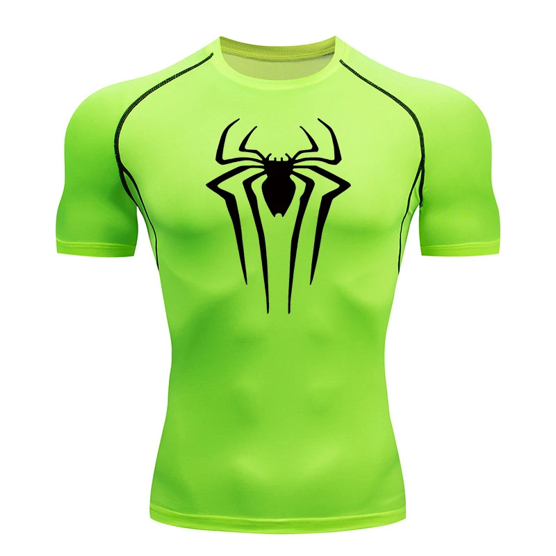 Spider พิมพ์เสื้อสําหรับชายฤดูร้อนแขนสั้น Rash Guard ออกกําลังกาย TShirt กีฬา Quick Dry Undershirts Tops