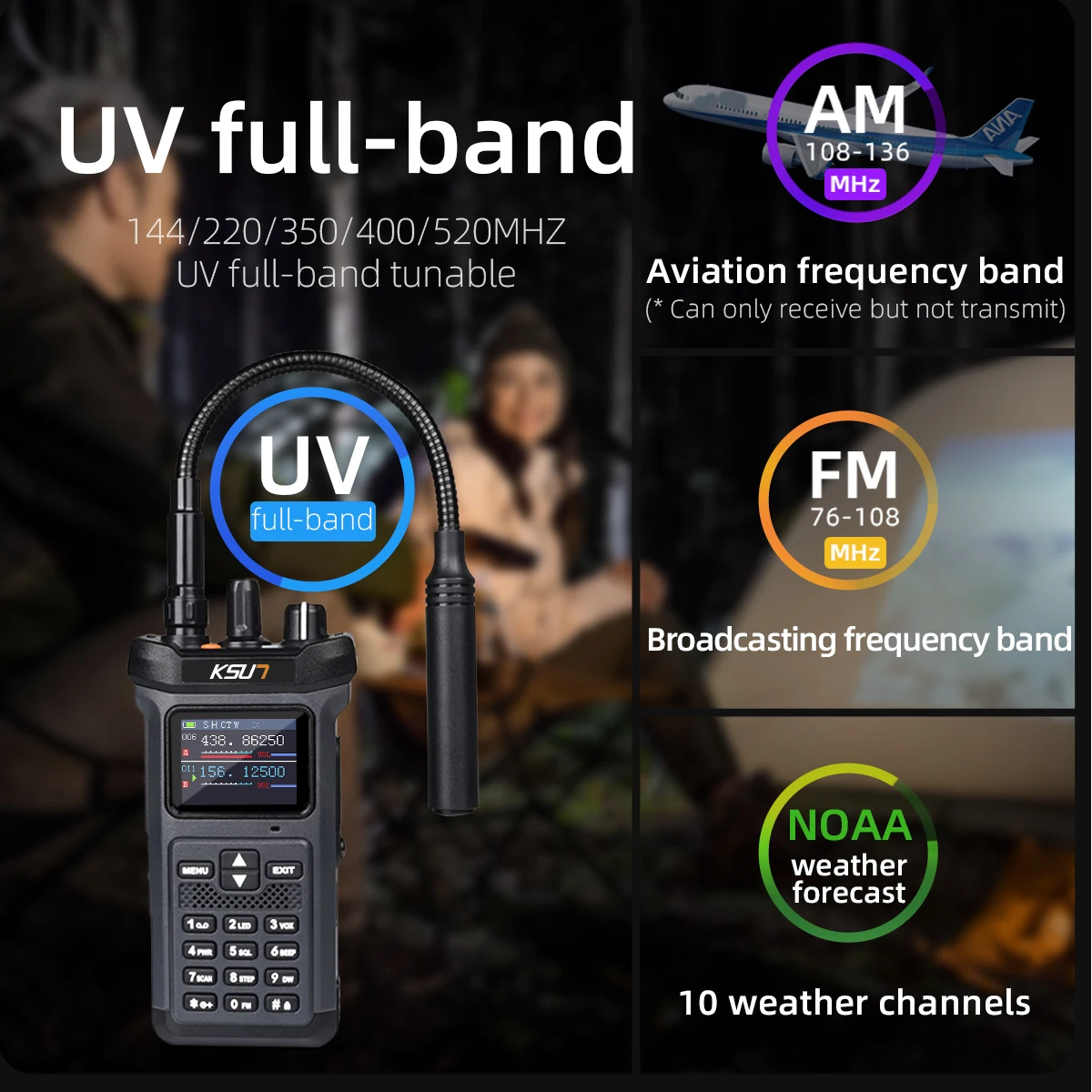 KSUN UV119D 20W VHF UHF Dual Band Taschenlampe Reverse Charge High Power Walkie Talkie Ham Radio Transceiver