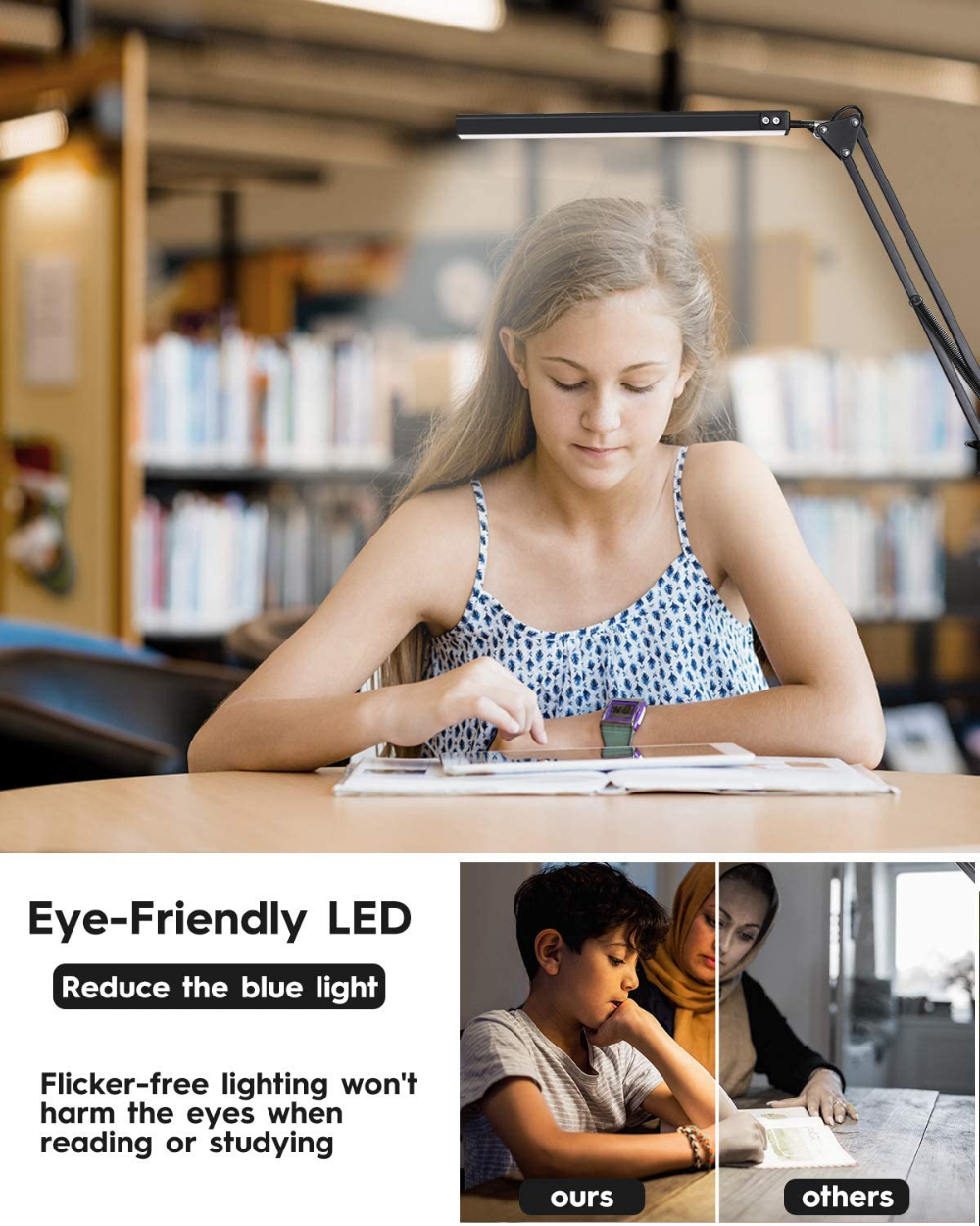 LED-Schreibtischlampe mit Klemme, 10 W, Schwenkarm-Schreibtischlampe, augenschonende, dimmbare Schreibtischleuchte mit 10 Helligkeitsstufen, 3 Beleuchtungsmodi