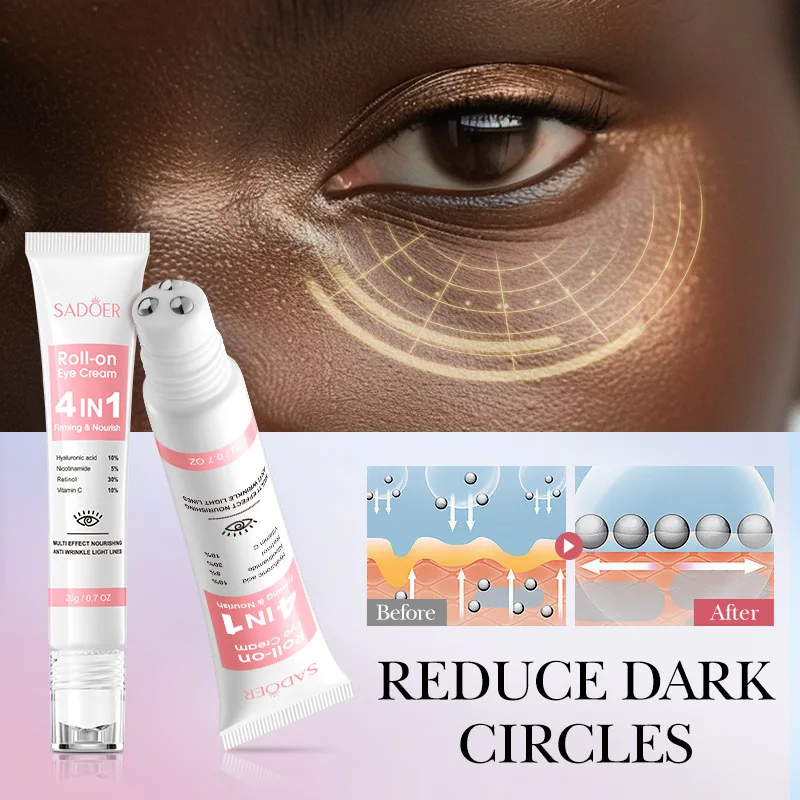 SADOER 4 en 1 crema hidratante Roll-on para ojos anti ojeras bolsas para ojos suero hidratante reafirmante para ojos cuidado de la piel para ojos de belleza