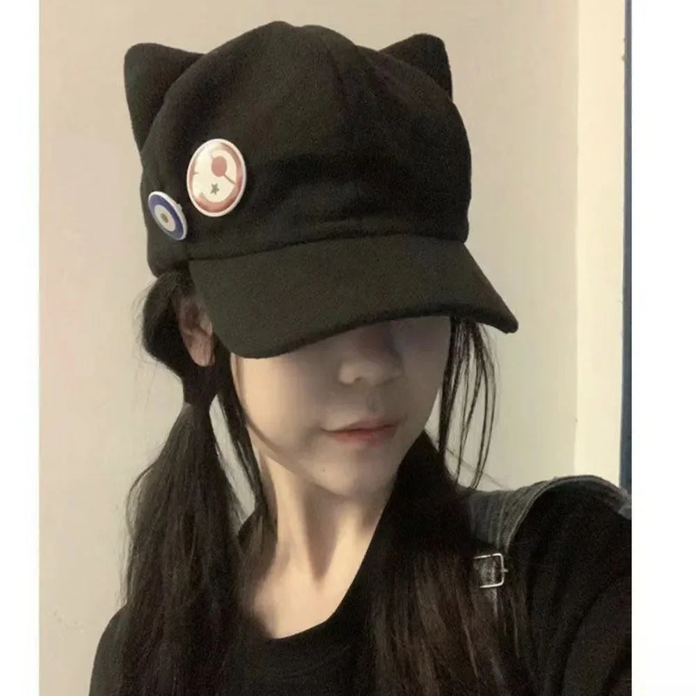 Casquette de Baseball épaisse avec oreilles de chat, chapeau de Protection pare-soleil noir pour garçons et filles, réglable