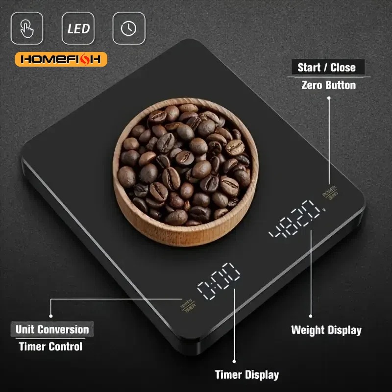 Báscula de café Digital recargable KC2 con temporizador pantalla LED Espresso USB 0,1g a 3kg báscula de cocina de medición de alta precisión