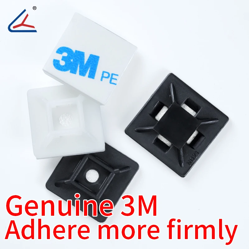 20/50/100 pzs Soportes Adhesivos para Bridas, Base Autoadhesiva para Cables con Agujero de Tornillo, Fijación para Pared y Escritorio
