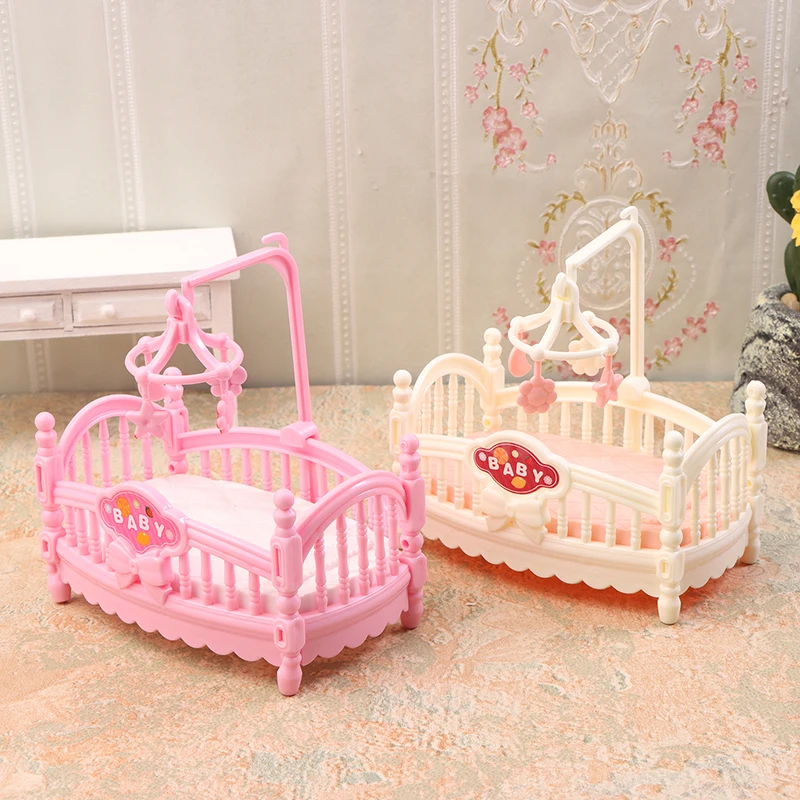 Mini cuna de simulación para casa de muñecas, modelo de cama de bebé, muebles de dormitorio, decoración, accesorios para casa de muñecas, 1 ud., 1/12