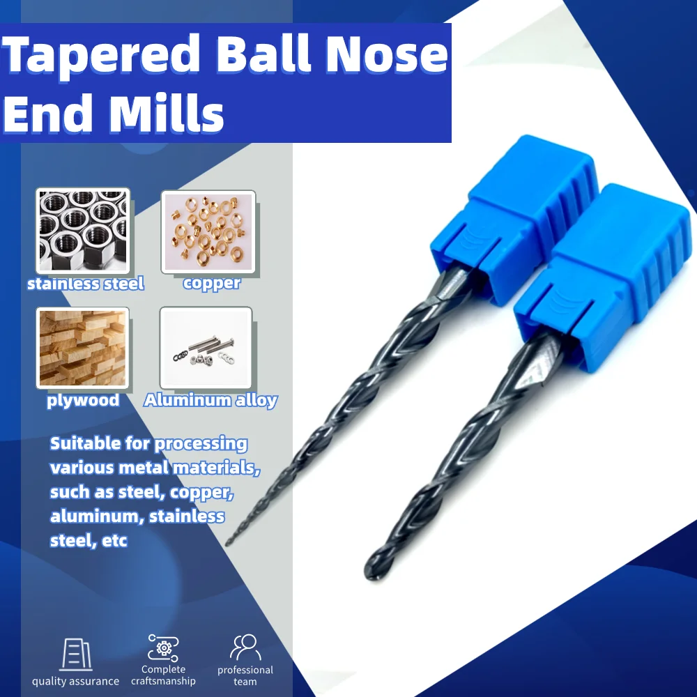 D3.175 4 6 8mm HRC55 2Flute Tungsten solid carbide Tapered Ball Nose End Mills Wood working CNC 2D 3D Carving Bits Milling cu