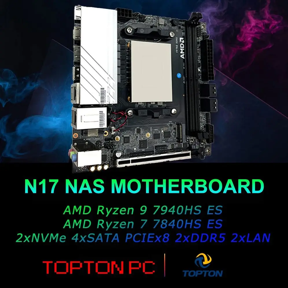 Super Deal Topton N17 ITX NAS Gaming Moederbord CPU AMD Ryzen 9 8945HS 7 7840HS ES 2 * NVMe 4 * SATA3.0 1xPCIEx8 2xDDR5 2x2.5G LAN