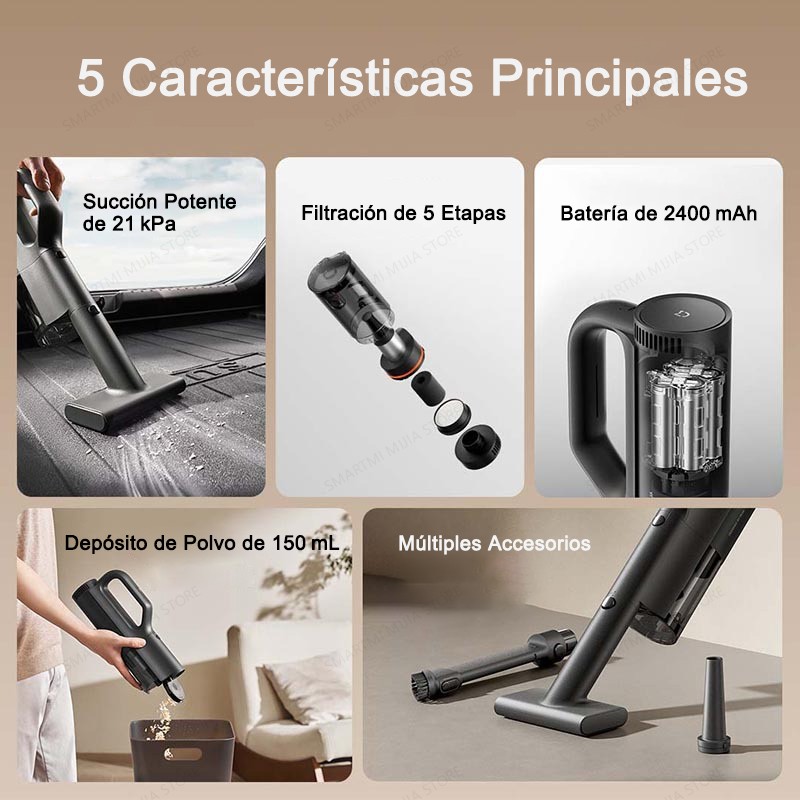 XIAOMI MIJIA-aspiradora de coche con succión de 21kPa, carga rápida tipo C, vaso para polvo de 150mL, para aspiradoras inalámbricas domésticas, batería de 2400mAh