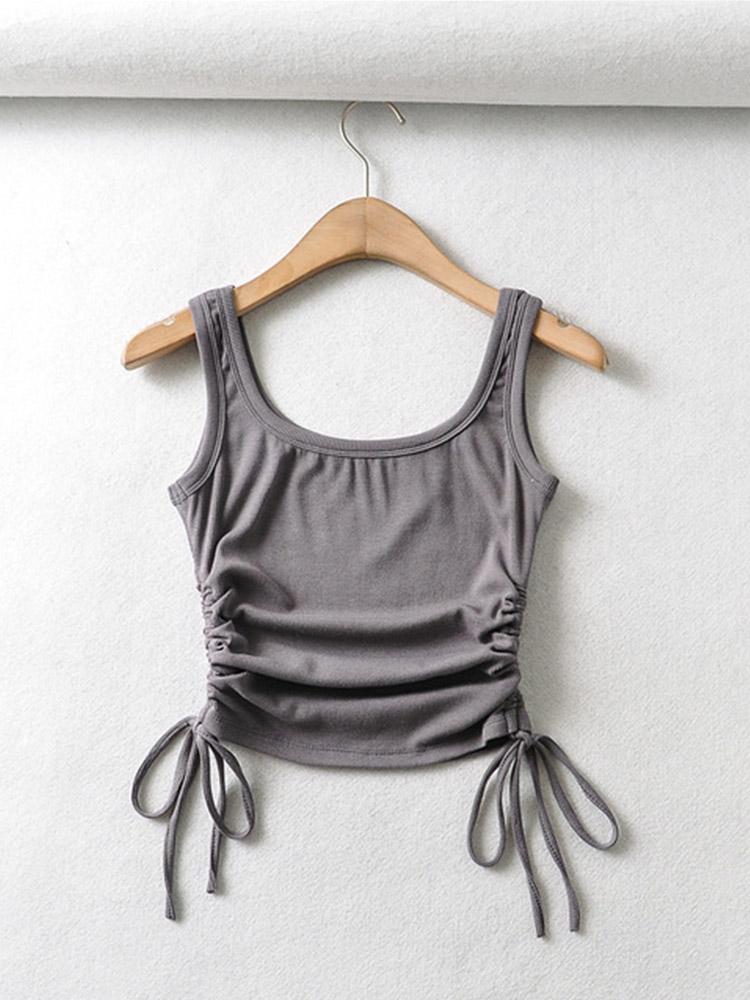 Fronceuse décontractée pour filles, couleur unie, proximité à deux côtés, glaçure Wstring, sexy, camisole précieuse, nouveauté