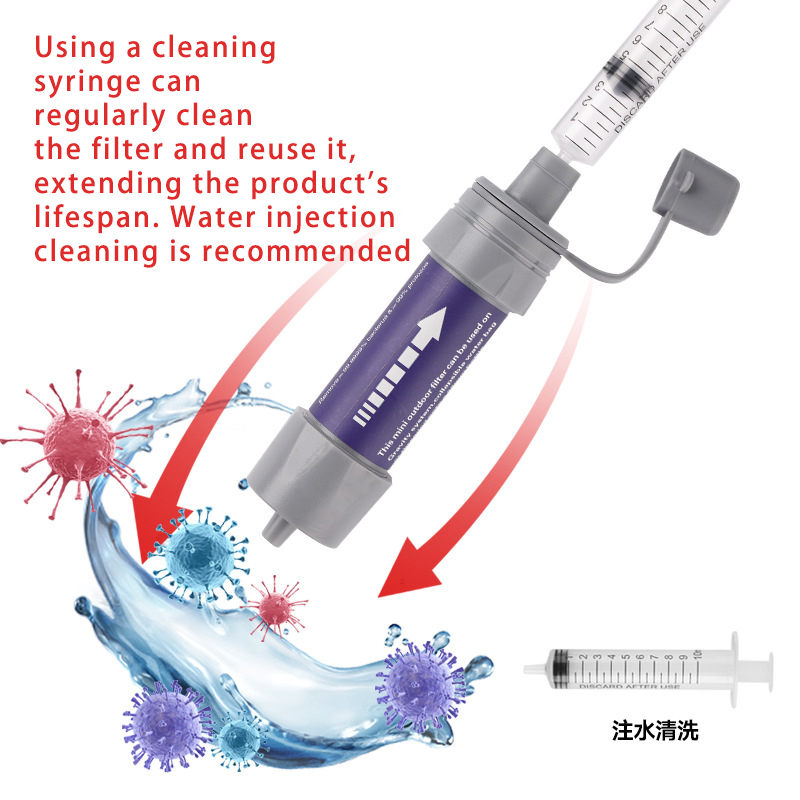 เครื่องกรองน้ําดื่ม Backpacking Hiking Water Filter อุปกรณ์กรองน้ํา เครื่องมือ หลอดขนาดเล็ก เครื่องกรองน้ํา ระบบกรอง