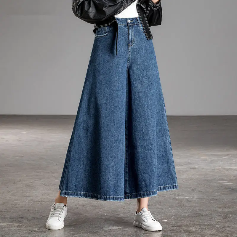 Perna larga recortada jeans feminino novo coreano dongdaemun 2025 cintura alta baggy mãe queimado jeans streetwear calças roupas largura feminina