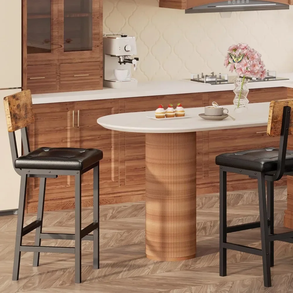Bar Stools Set of 2,PU Upholstered Barstools with Back and Footrest, Thick Cushion Stools for Kitchen Island