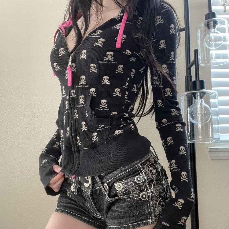 Sudadera con capucha Punk Y2k, ropa ajustada para chica, Sudadera con capucha y cremallera, abrigos, ropa de calle, chaqueta fina gótica, Tops Vintage Harajuku