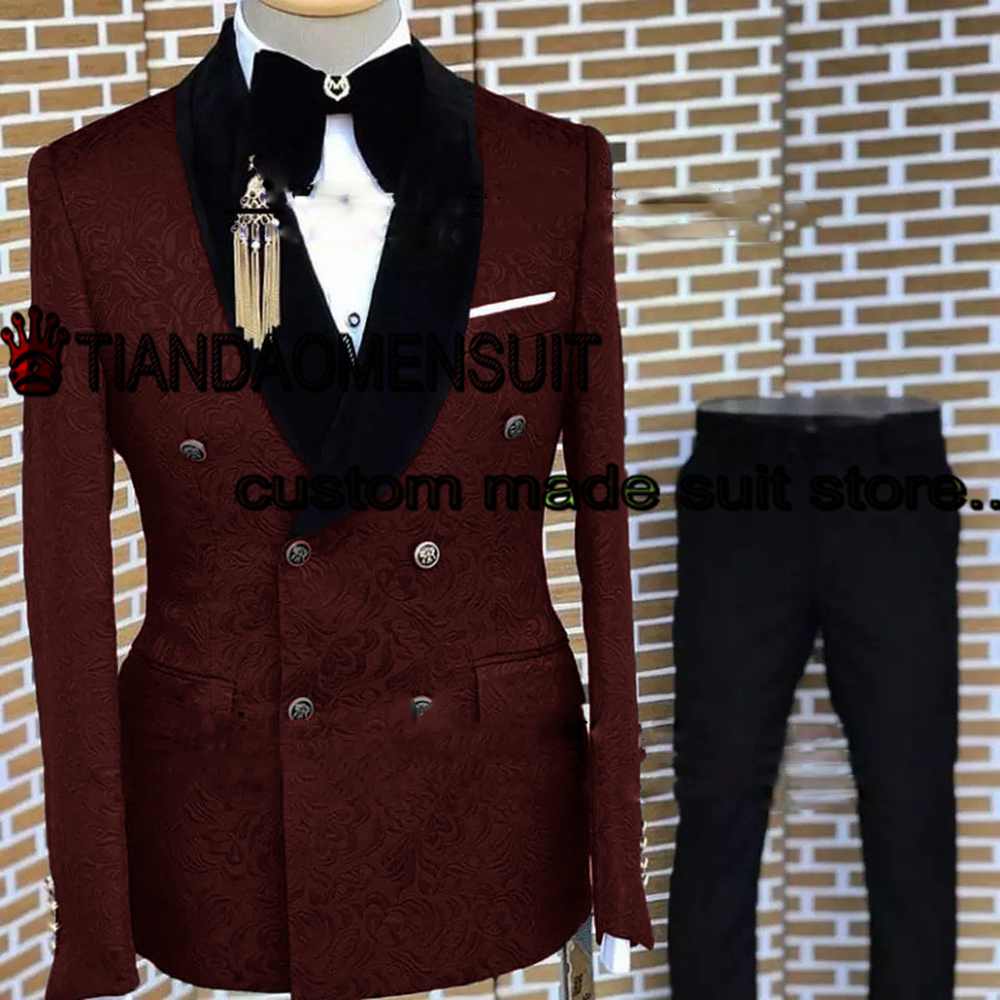 ชายชุด2ชิ้นงานแต่งงาน Tuxedo เจ้าบ่าวเสื้อคู่ชุด Jacquard อย่างเป็นทางการ Blazer กางเกง Conjuntos De Chaqueta