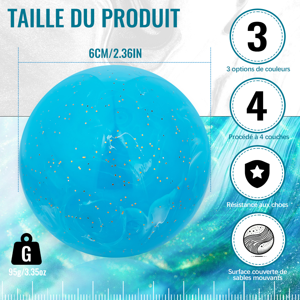 Balle de golf Caiton Premium Park – 60 mm/2,36 pouces, conception d'art fluide, rouge, bleu, vert, construction à 4 couches