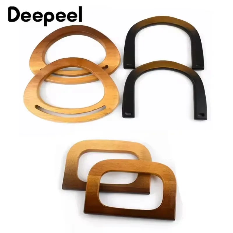 Deepeel 2/4Pcs 12-18cm Natural Wooden Handbag Handle D-ring Frame Handles for Purse Woven Bag DIY Luggage Crafts Accessories