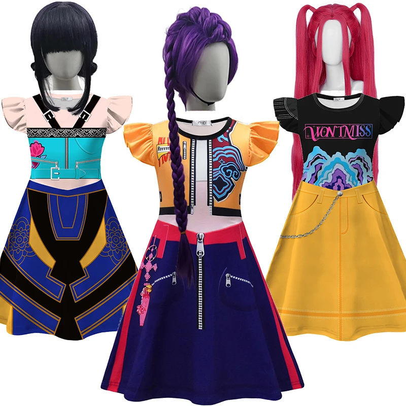 KPop Movie Demon Hunter Cosplay Dress for Girls 2-10Years Fantasia Children's Carnival Party Masquerade Birthday Party Clothing