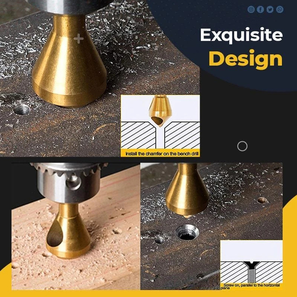 1pc Titanium-Plated Coated Countersink Drill Bit Deburring Drill Taper Hole Cutter Countersunk Head Chamfering Tools 2-20
