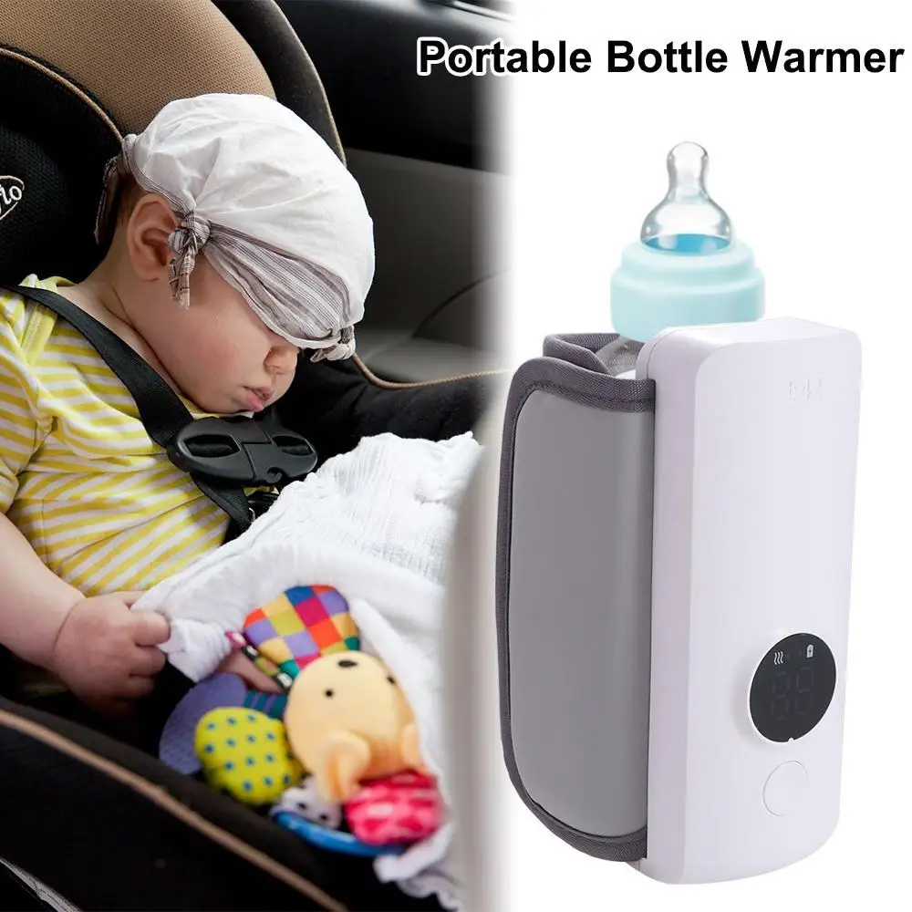 USB Rechargeable Baby Bottle Warmer 6Levels Temperature Adjustment Milk Heater with Temperature Display Insulated Sleeve