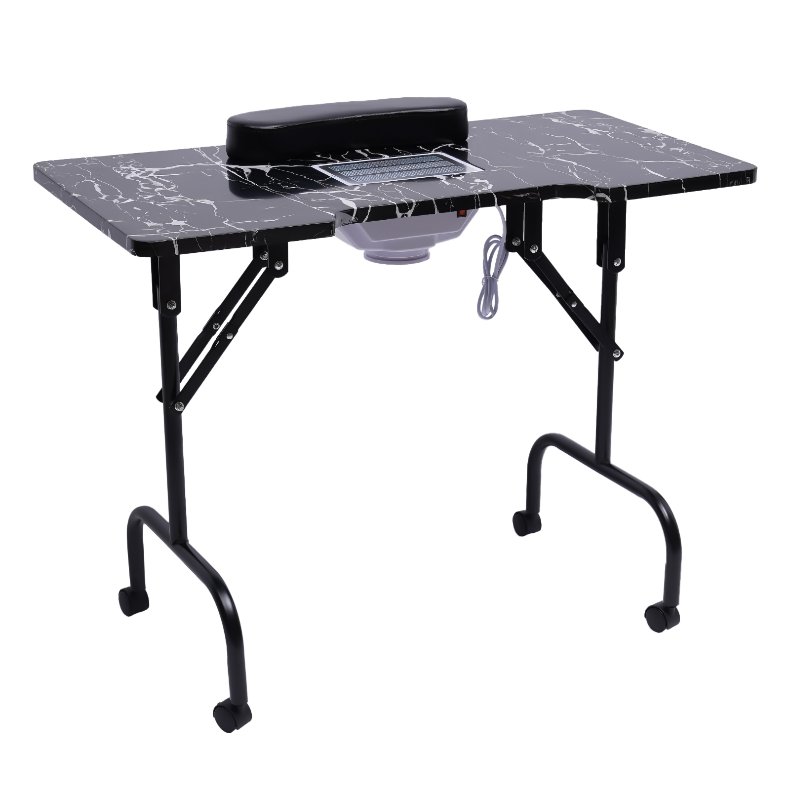Portable Nail Table Folding Manicures Desk Movable Table Independence for Both Salon and Home w/ Dust Collector Fan