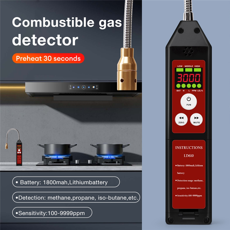 FFYY-LD610 Детектор утечки горючего газа Детектор утечки горючего метана C4H10 H2 Тестер утечки газа 100-9999Ppm Тестер газа