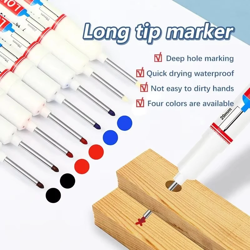 4 unids/set 20mm agujero profundo puntas largas marcadores de cabeza para bolígrafo perforador de Metal impermeable decoración de carpintería de baño multiusos