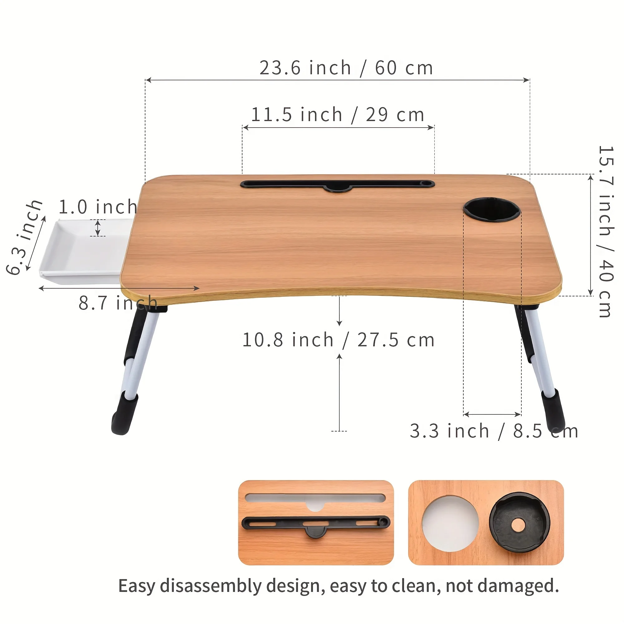 Extra-Large Portable Laptop Bed Desk - Multi-Functional Tray Stand with Cup Holder and Drawer - Stable, Durable, Foldable