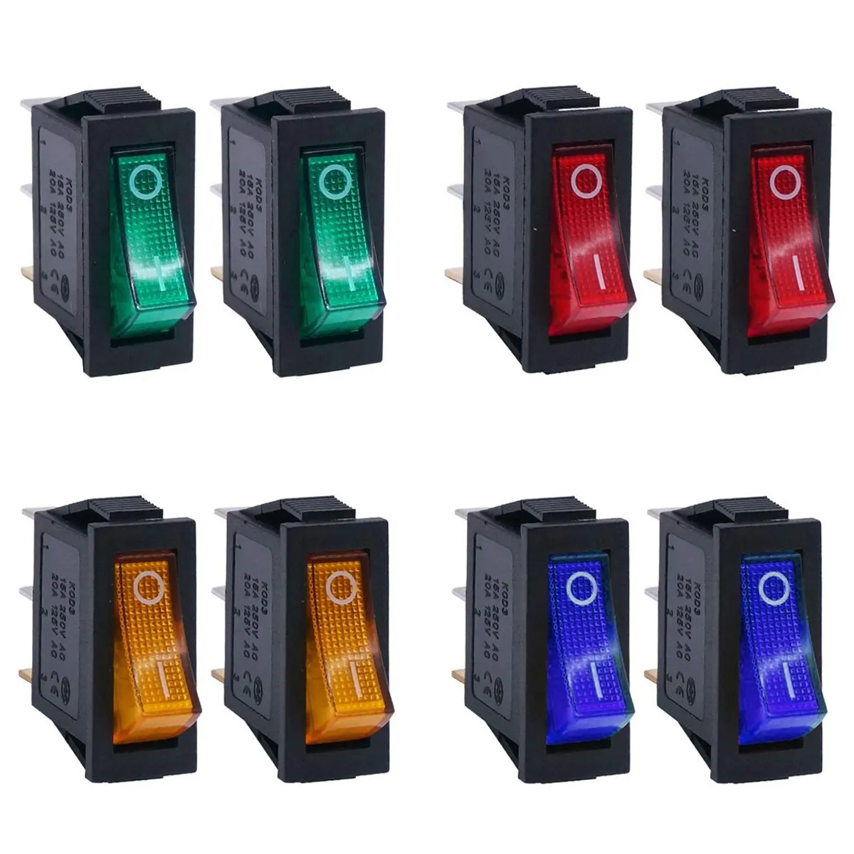 8Pcs AC 250V/15A, 125V/20A 조명 LED On/Off SPST 3 핀 2 위치 미니 보트 로커 토글 스위치 스냅 가정용 DIY