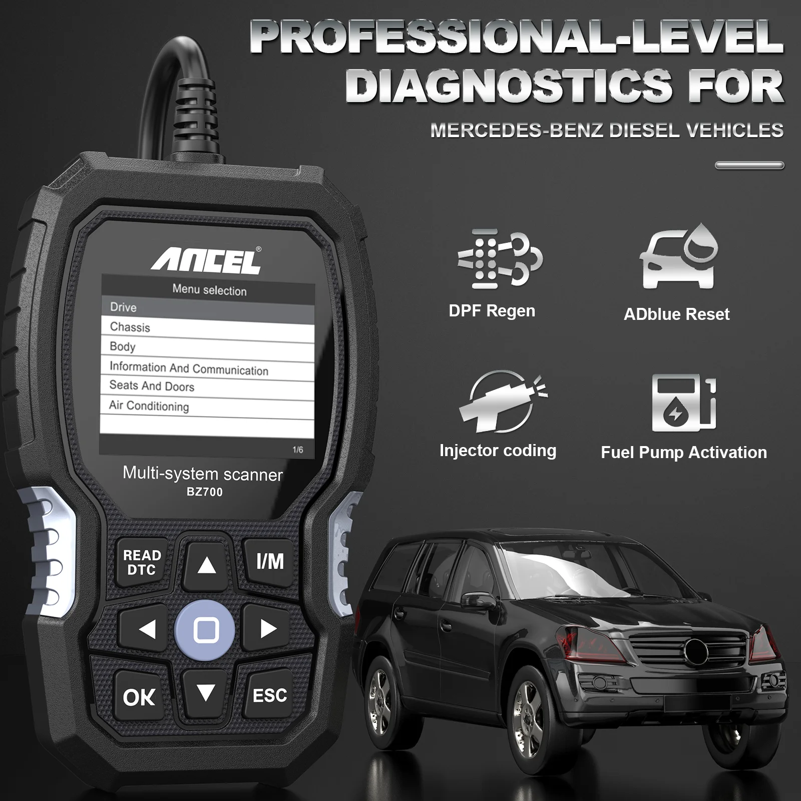 ANCEL BZ700 OBD2 Kfz-Scanner passend für Mercedes Benz Sprinter Smart, 9+ Reset Full System Car Code Reader Diagnosetool