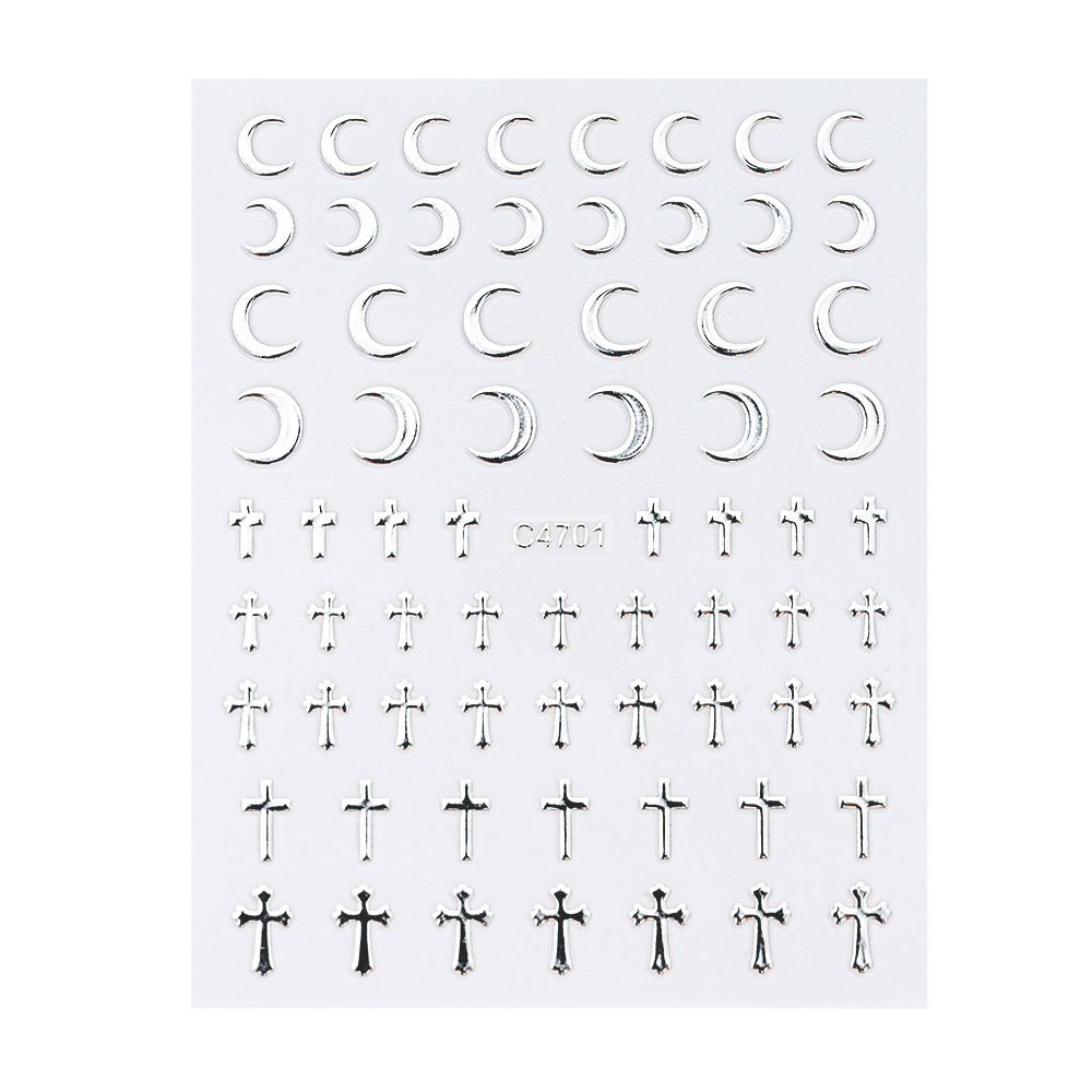 6 ชิ้น/เซ็ตโลหะ Silver Star/หัวใจ/ดวงจันทร์ 3D สติ๊กเกอร์เล็บ 8*10 ซม.Hollow Love/Cross Self-Adhesive Slider หรูหราเล็บ Decals