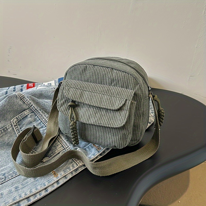 Bolsa crossbody de veludo harajuku vintage, bolsa de ombro casual estilo japonês com fecho de zíper, bolsa chique para uso diário