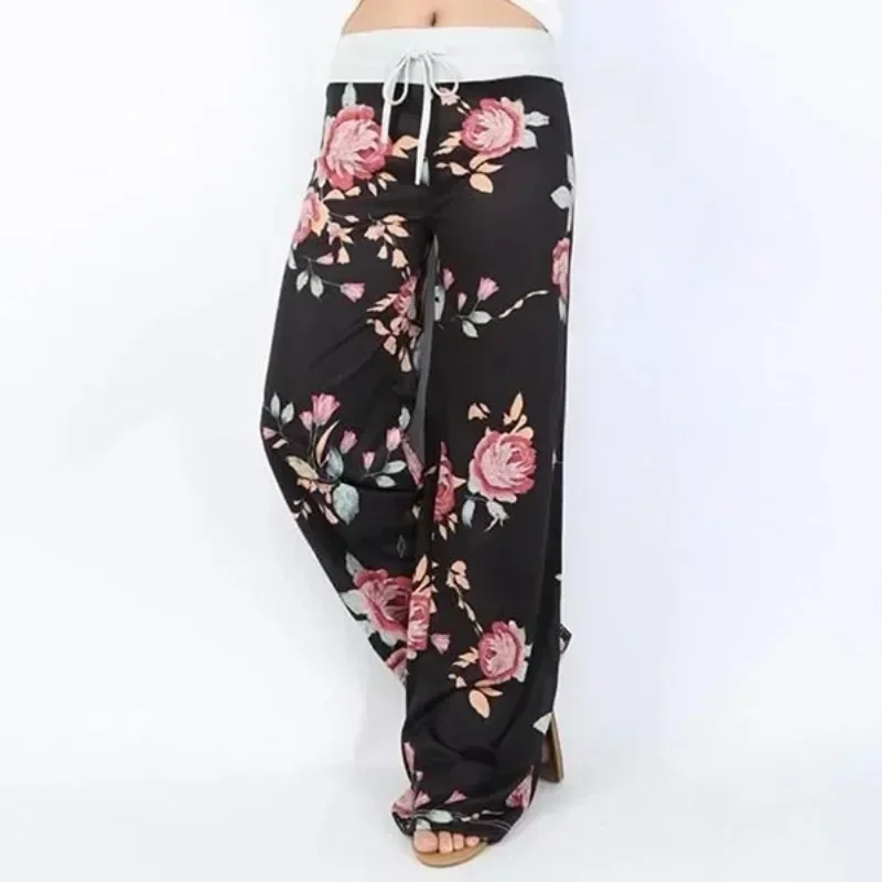 Plus Size Dames S-8XL Mode Casual Losse Stretch Afdrukken Trekkoord Lounge Broek Pyjama Lange Wijde Pijpen Broek
