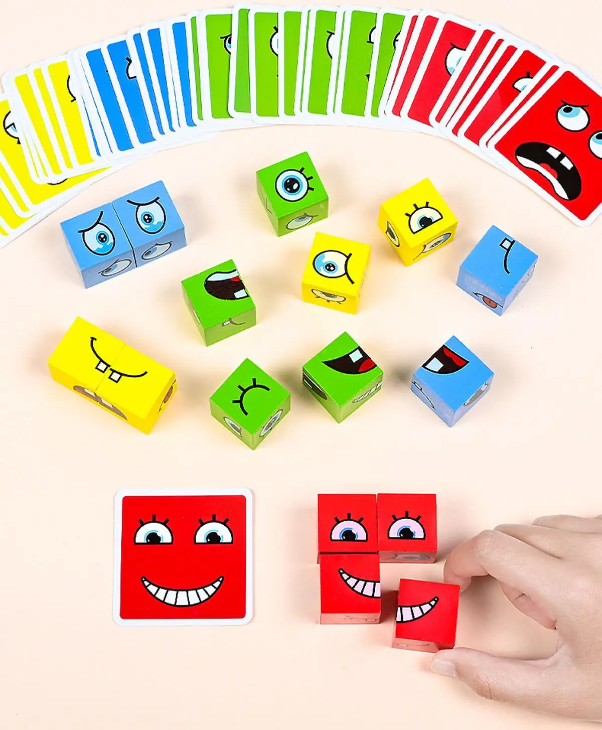 เปลี่ยนใบหน้า Cube การ์ดเกมบล็อกอาคารการ์ตูนปริศนาไม้ Montessori ความวิตกกังวลความเครียดบรรเทาของเล่นเด็กเด็ก